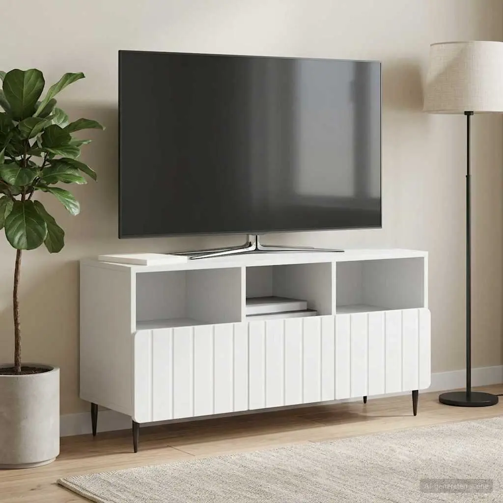 TV Cabinet White Engineered Wood Storage Unit Living Room Furniture