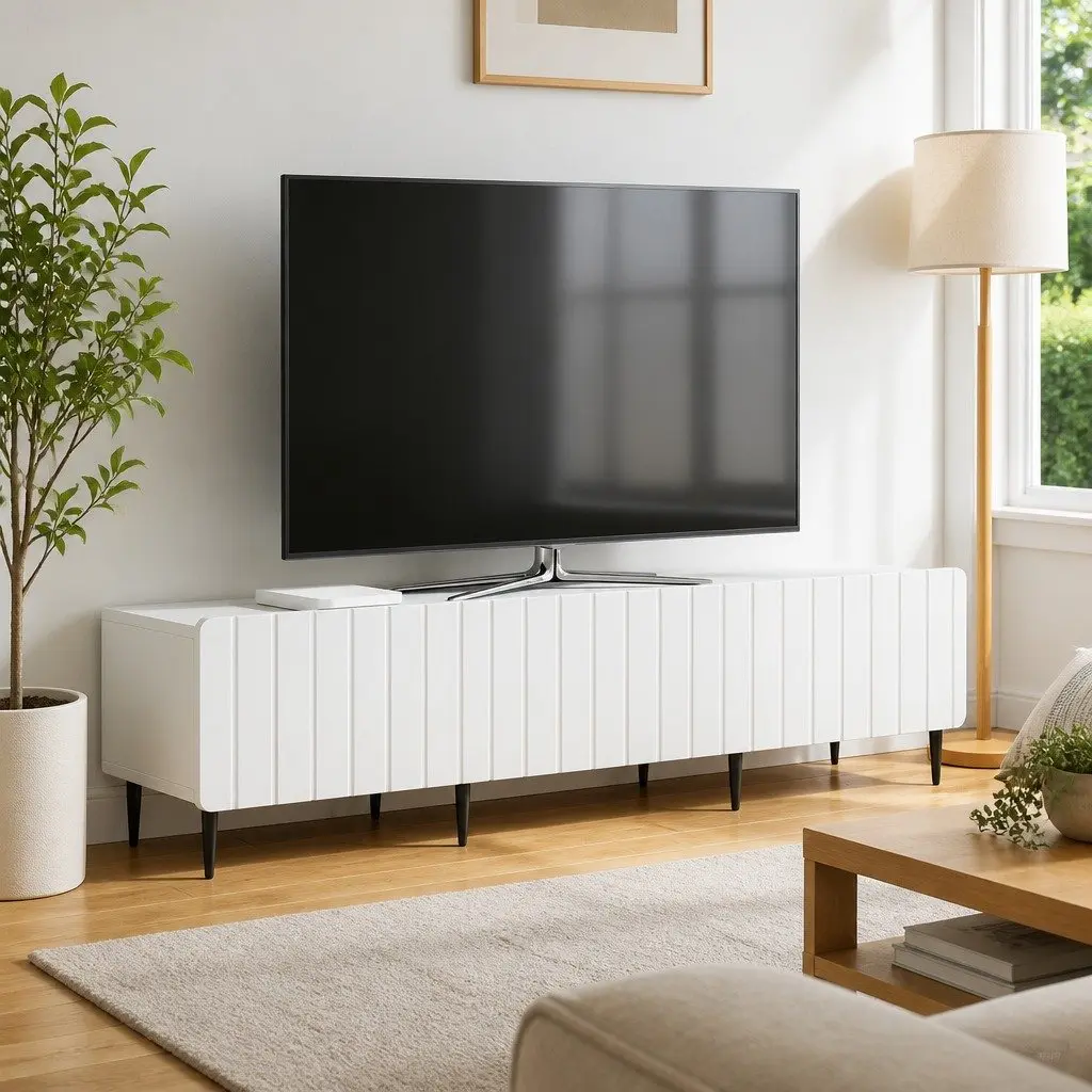 TV Cabinet Modern White 147cm Engineered Wood