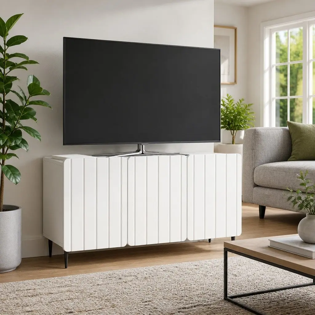 TV Cabinet White Modern 99 x 34.5 x 52 cm Engineered Wood Swing Doors Steel Legs