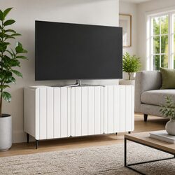 Contemporary White TV Cabinet with Steel Legs