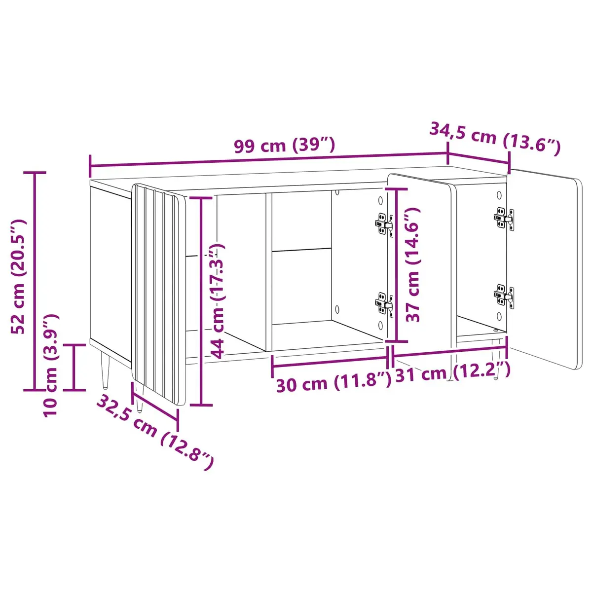 TV Cabinet White Modern 99 x 34.5 x 52 cm Engineered Wood Swing Doors Steel Legs