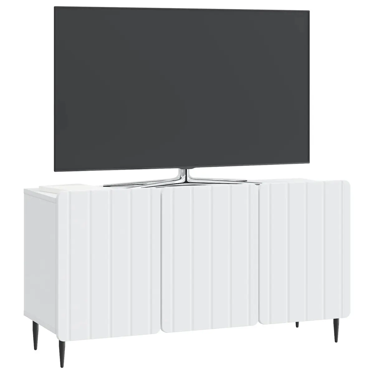 TV Cabinet White Modern 99 x 34.5 x 52 cm Engineered Wood Swing Doors Steel Legs