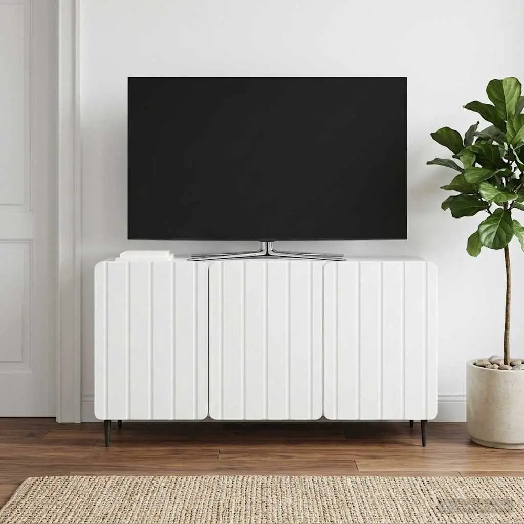 TV Cabinet White Modern 99 x 34.5 x 52 cm Engineered Wood Swing Doors Steel Legs