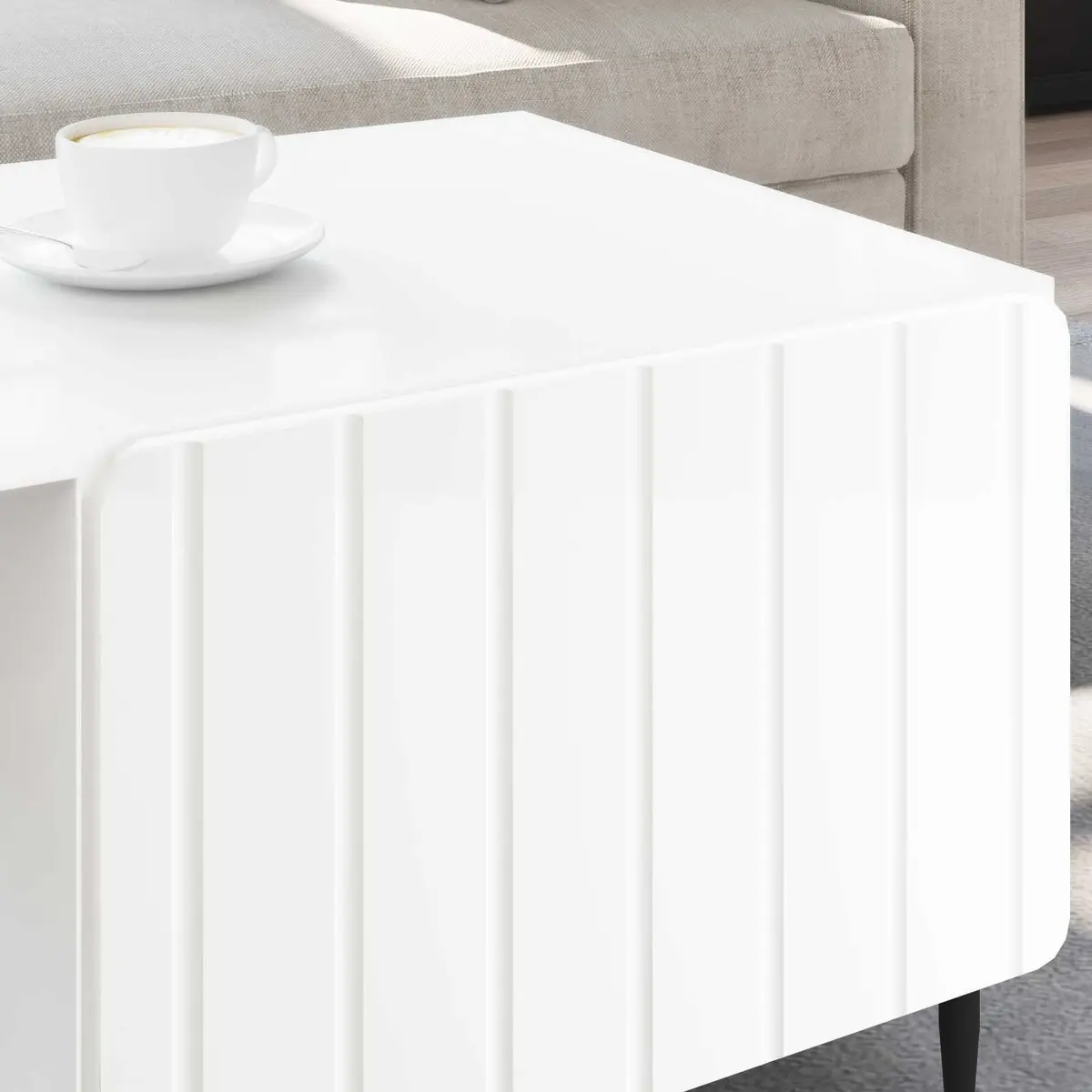 White Coffee Table with Storage for Living Rooms