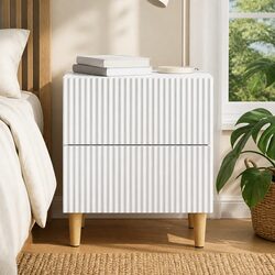 White Modern Bedside Cabinet with Two Drawers