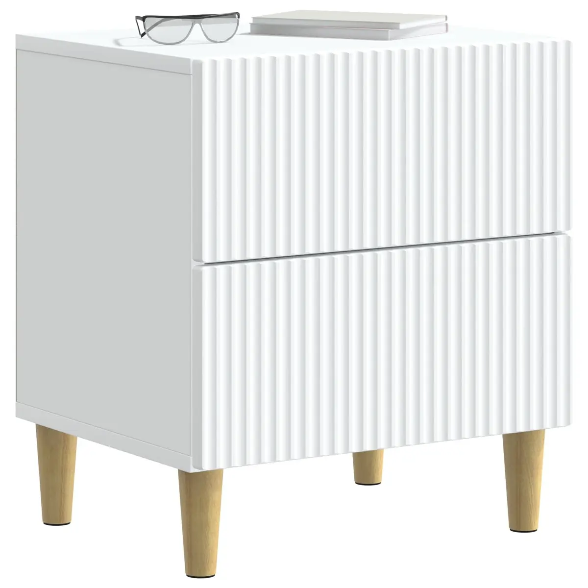 White Modern Bedside Cabinet with Two Drawers