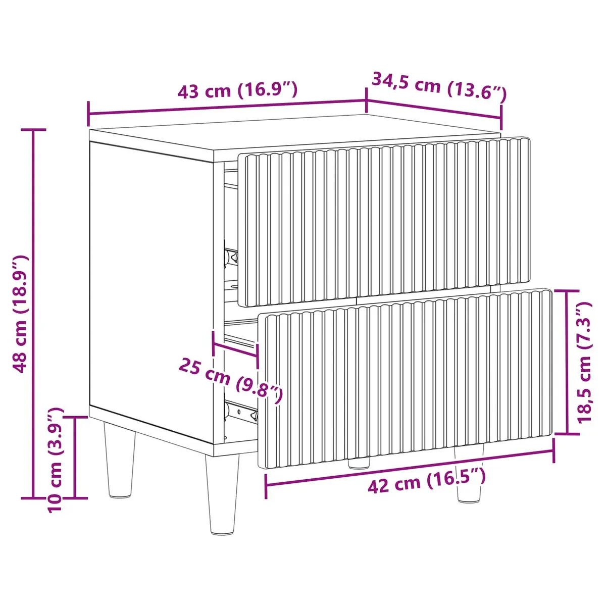 White Modern Bedside Cabinet with Two Drawers