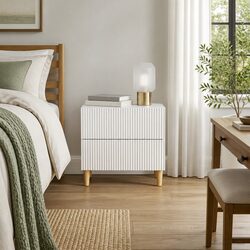 Charming White Bedside Cabinet with Brown Legs 62x34.5x48cm