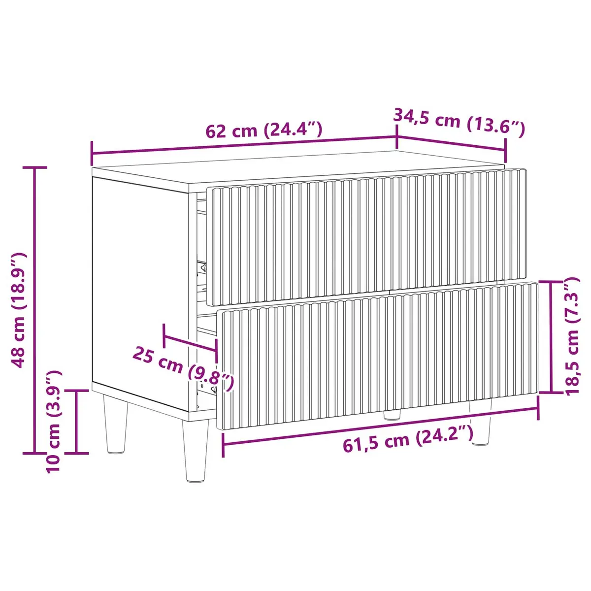 Bedside Cabinet White Engineered Wood Bedroom Storage Table 62x34.5x48cm