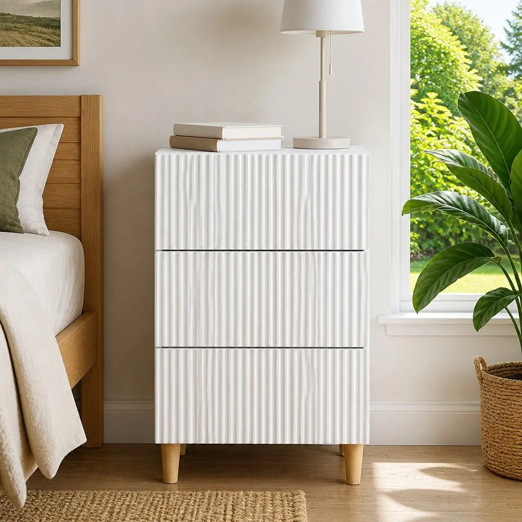 Bedside Table White Engineered Wood Compact Nightstand with Drawer