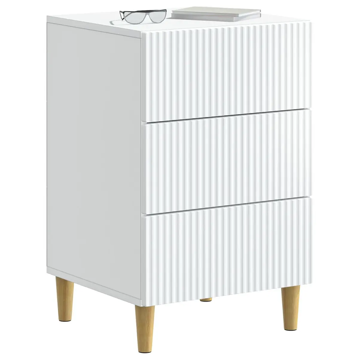 Bedside Table White Engineered Wood Compact Nightstand with Drawer