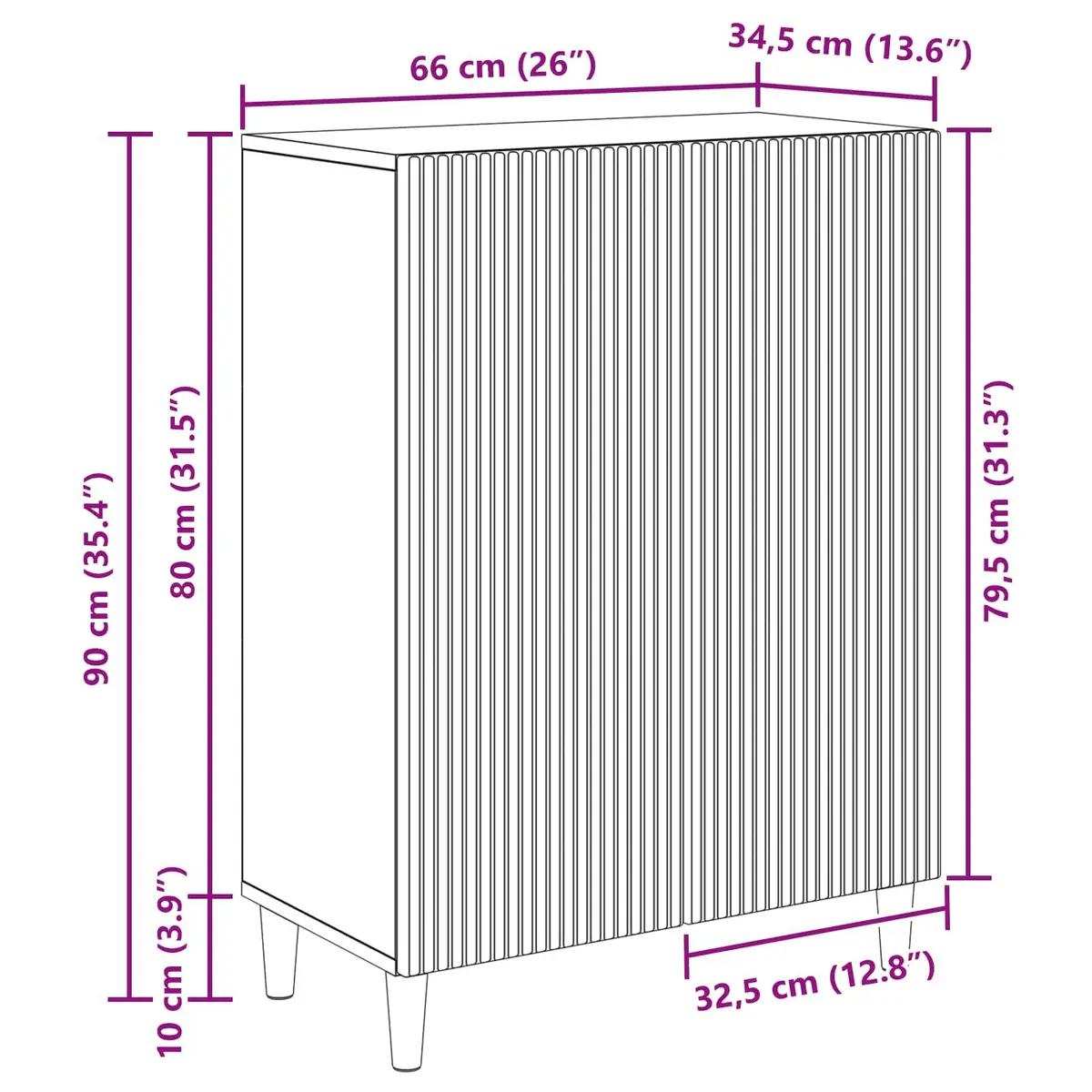 Sideboard Storage Cabinet White 66x34.5x90cm Modern Engineered Wood