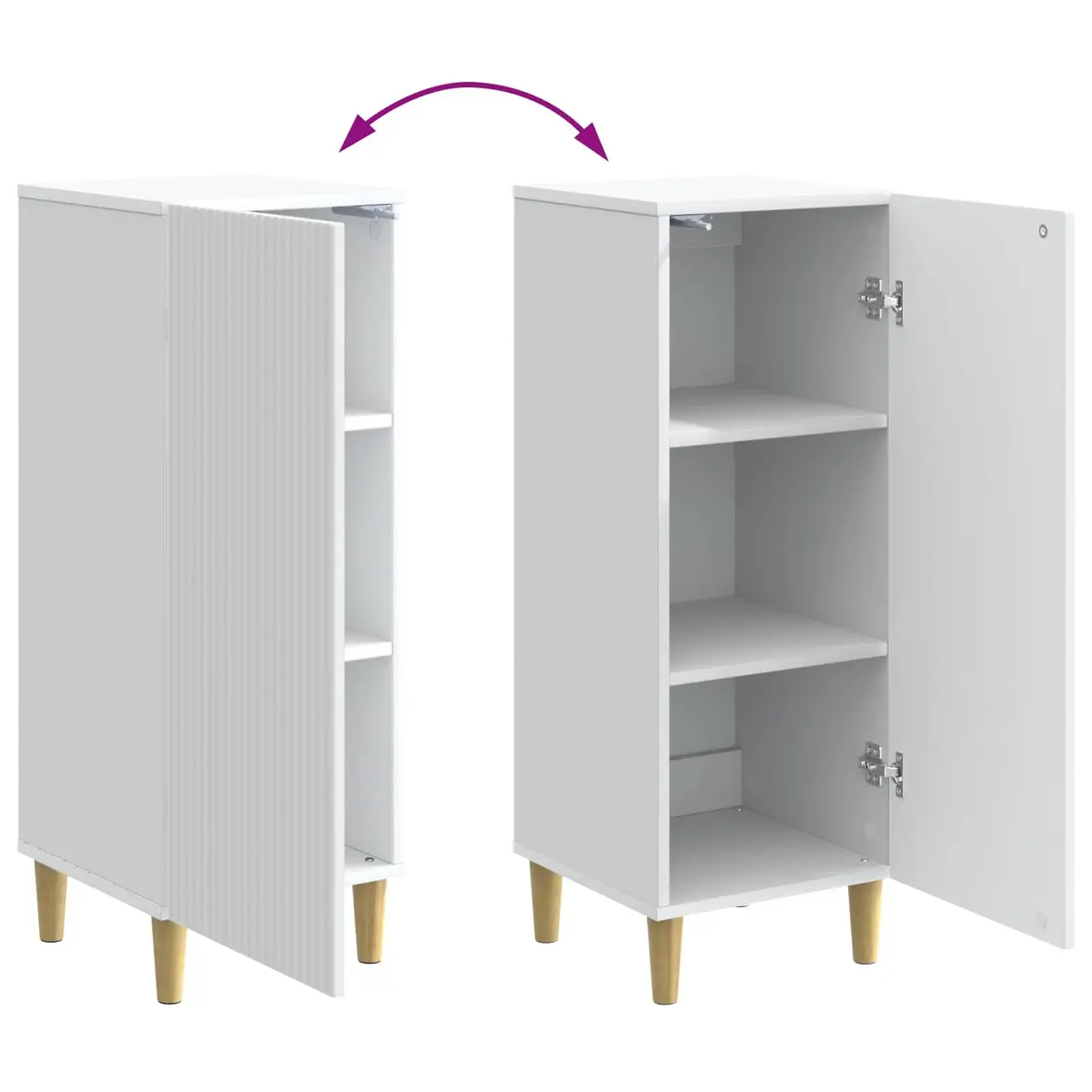 Modern White Sideboard Storage Cabinet with Tapered Legs Board Shelves Indoor