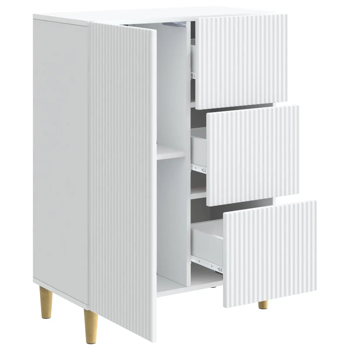 Sideboard White Storage Cabinet Modern Vintage Design Shelves Drawers