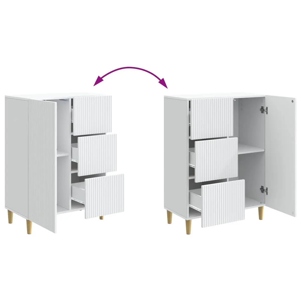 Sideboard White Storage Cabinet Modern Vintage Design Shelves Drawers
