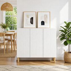 White Sideboard Storage Cabinet with Vintage Charm