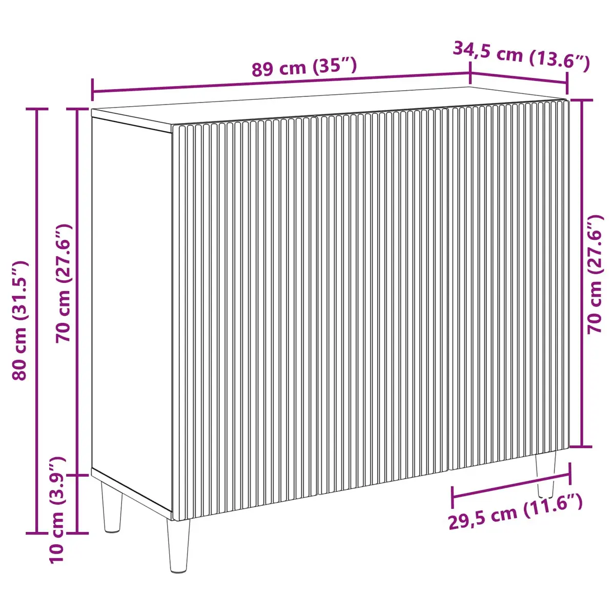 Sideboard Storage Cabinet White 89 x 34.5 x 80 cm Engineered Wood Board Shelves