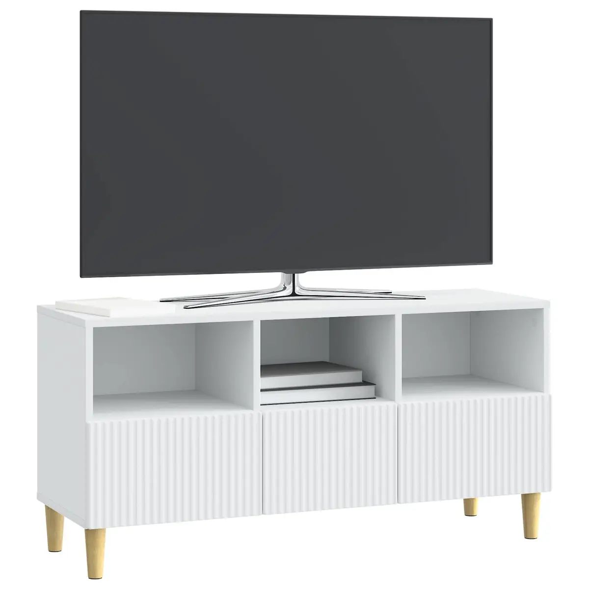 White Modern Engineered Wood TV Cabinet with Drawer