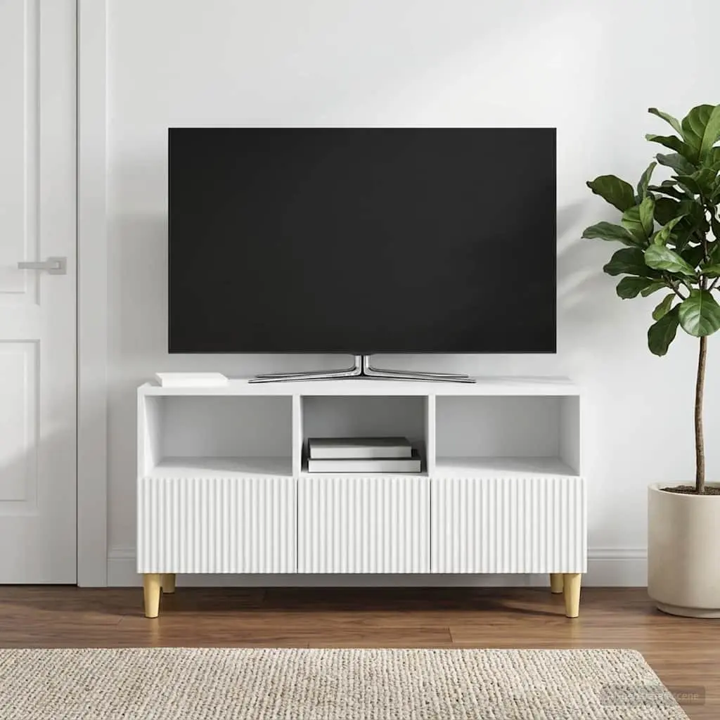 White Modern Engineered Wood TV Cabinet with Drawer