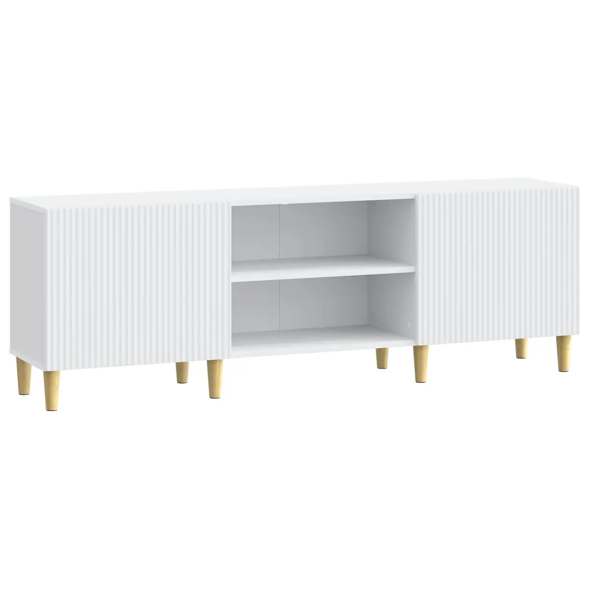 TV Cabinet White 150cm Modern Engineered Wood Storage Unit Board Shelves Swing Doors
