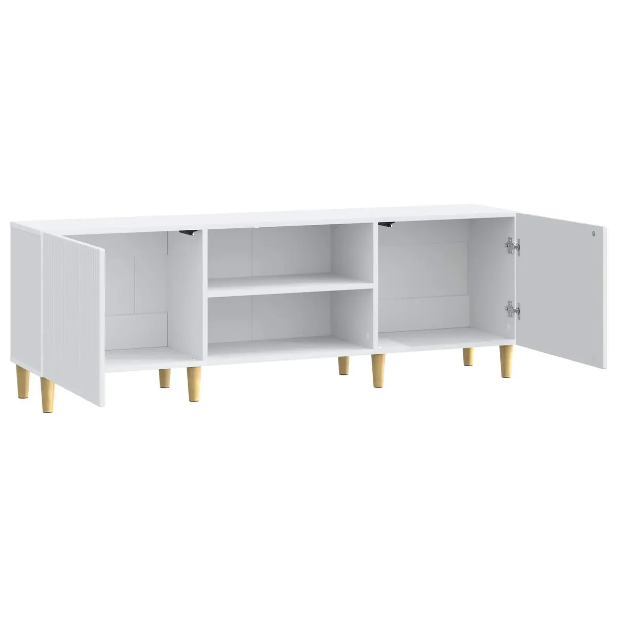 TV Cabinet White 150cm Modern Engineered Wood Storage Unit Board Shelves Swing Doors