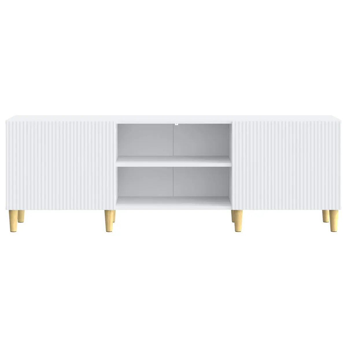 TV Cabinet White 150cm Modern Engineered Wood Storage Unit Board Shelves Swing Doors