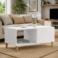 Vintage-Style Coffee Table in White with Storage