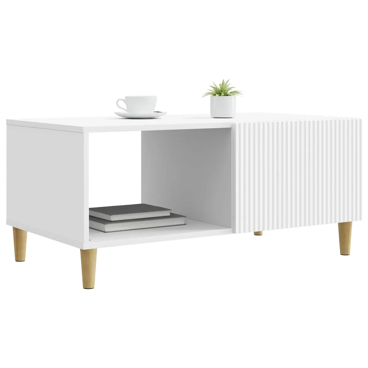 Vintage-Style Coffee Table in White with Storage