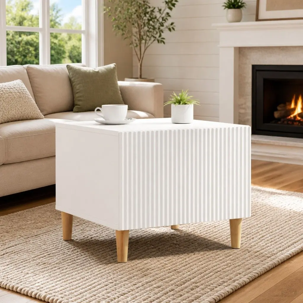 White Coffee Table with Drawer and Open Shelf Storage