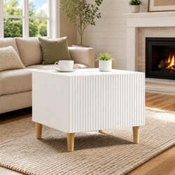 White Coffee Table with Drawer and Open Shelf Storage