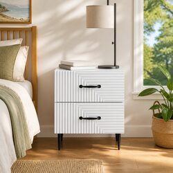 Modern White Bedside Cabinet with Metal Legs