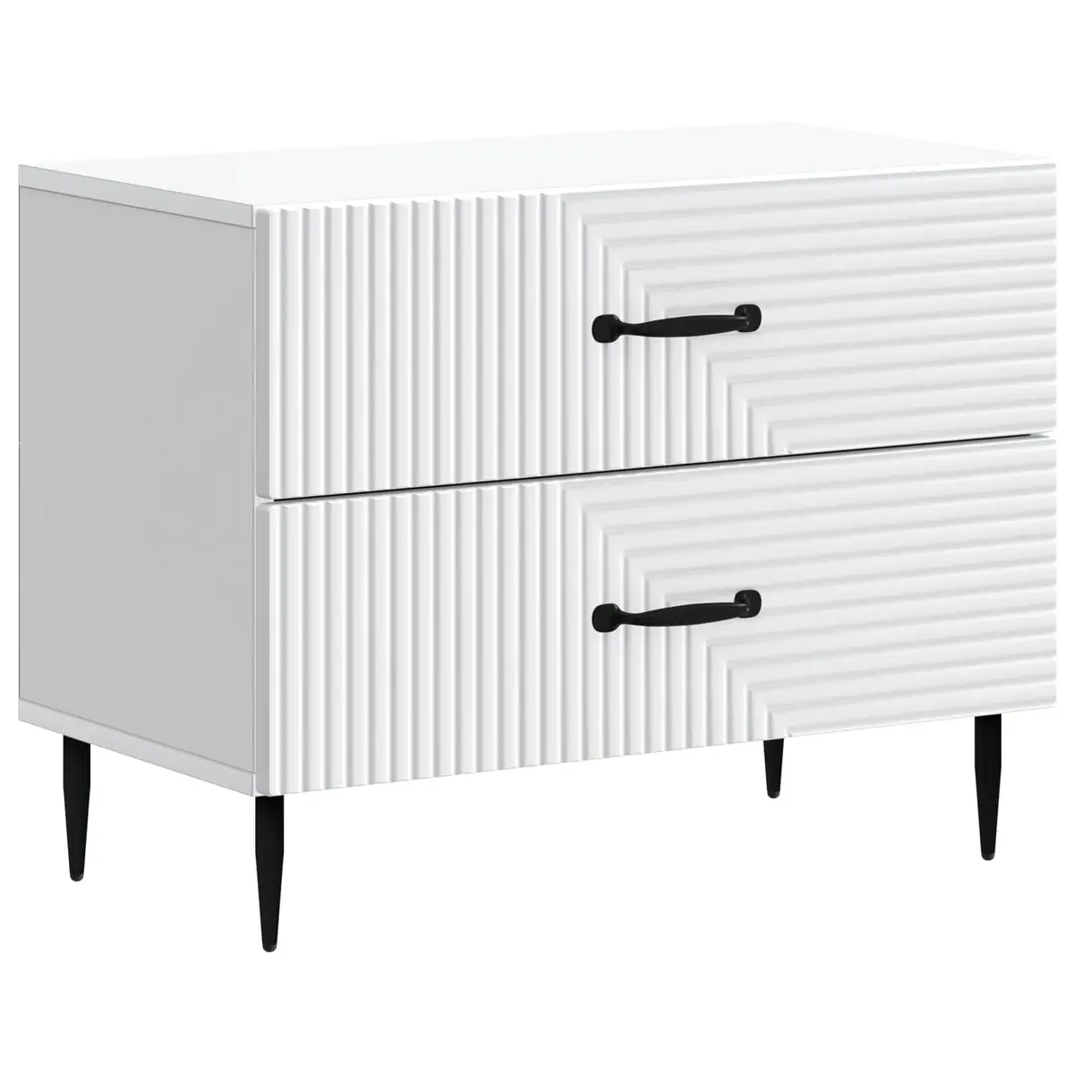 Bedside Cabinet White 62 x 34.5 x 47.5 cm Engineered Wood Black Metal Legs Drawers Storage