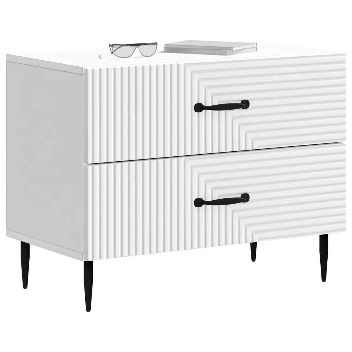 Bedside Cabinet White 62 x 34.5 x 47.5 cm Engineered Wood Black Metal Legs Drawers Storage
