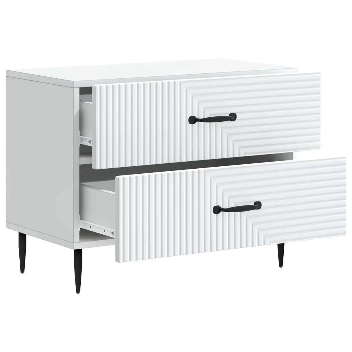 Bedside Cabinet White 62 x 34.5 x 47.5 cm Engineered Wood Black Metal Legs Drawers Storage