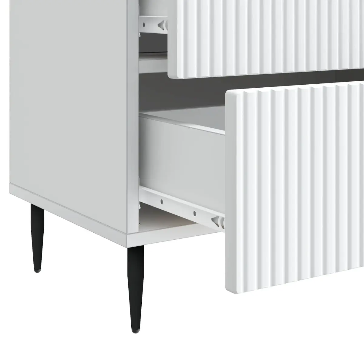 Bedside Cabinet White 62 x 34.5 x 47.5 cm Engineered Wood Black Metal Legs Drawers Storage