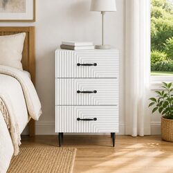 Charming White Nightstand with Wooden Storage Compartment