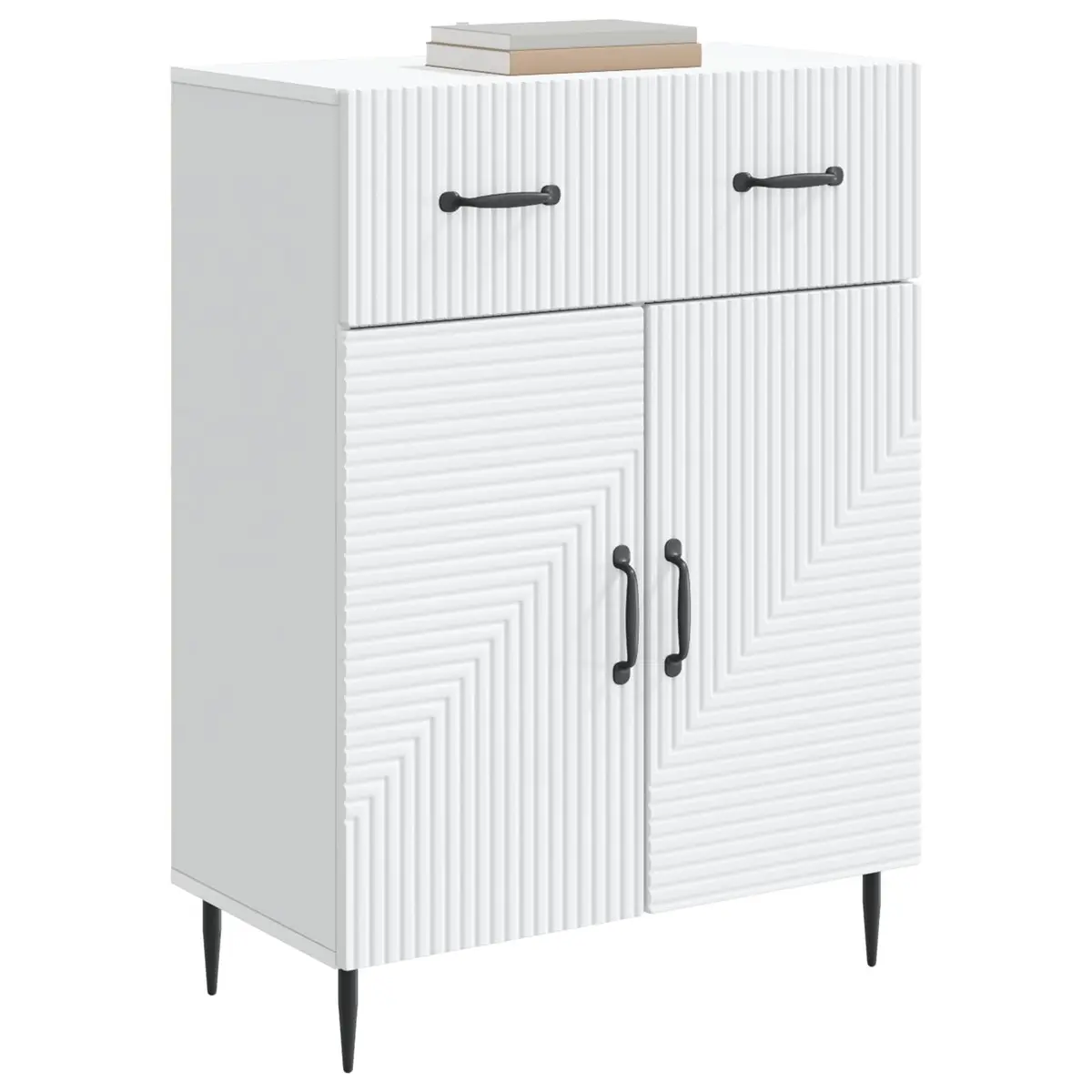 Sideboard White 66 x 34.5 x 89.5 cm Engineered Wood with Metal Legs Modern Storage Cabinet for Living Dining Room