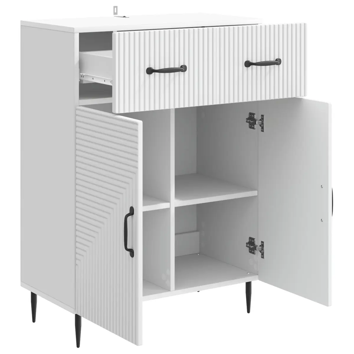 Sideboard White 66 x 34.5 x 89.5 cm Engineered Wood with Metal Legs Modern Storage Cabinet for Living Dining Room