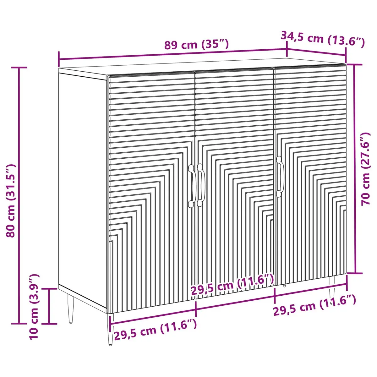 White Engineered Wood Sideboard 89 x 34.5 x 80 cm