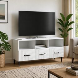 Elegant White TV Cabinet with Drawer for Living Rooms