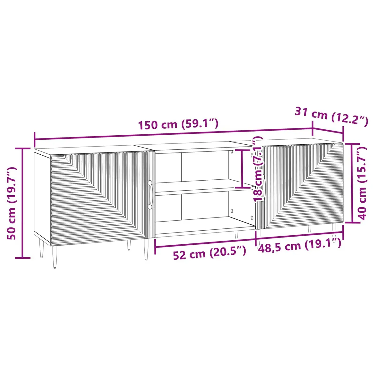 TV Cabinet White Engineered Wood 150 x 31 x 50 cm Lowboard Storage Unit