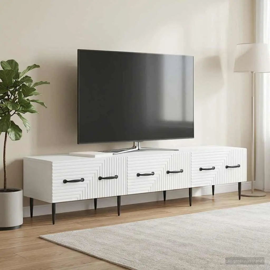 TV Cabinet with Drawer White Living Room Storage Unit Modern Vintage Design