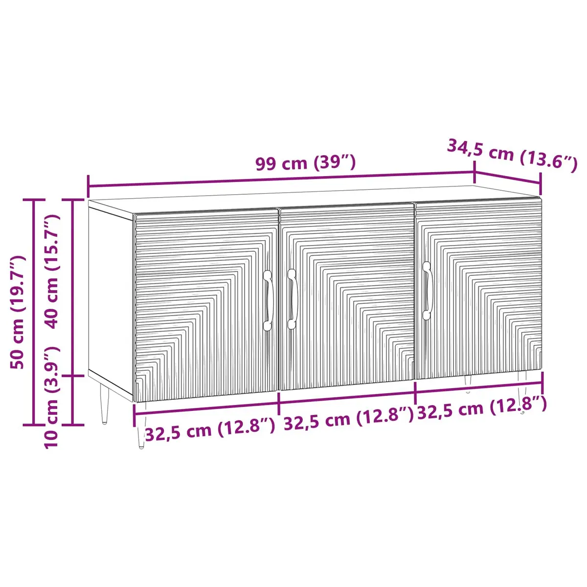 White TV Cabinet Low-Profile Entertainment Unit Storage Engineered Wood 99cm