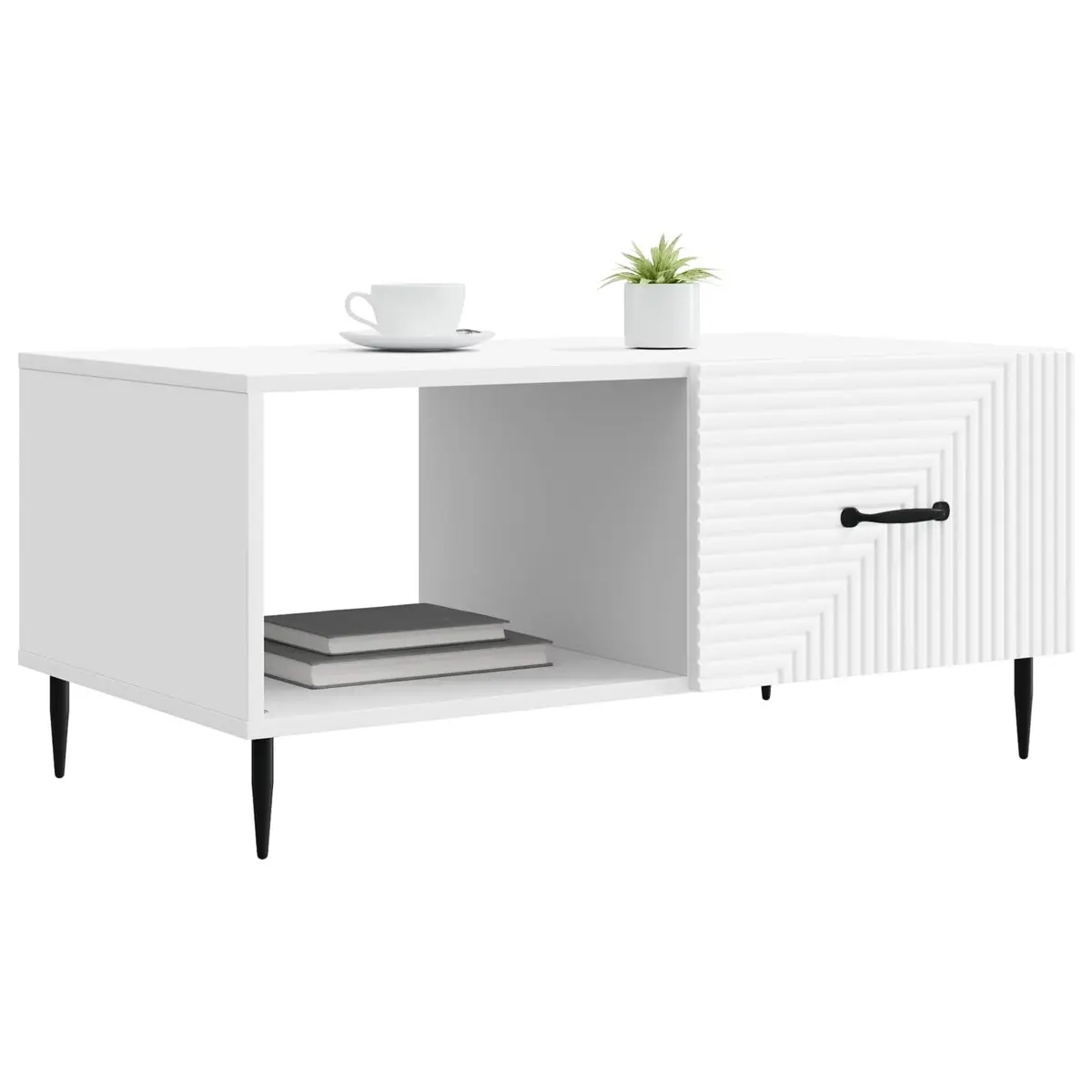 Coffee Table White Rectangular Modern Living Room Storage Accent Furniture