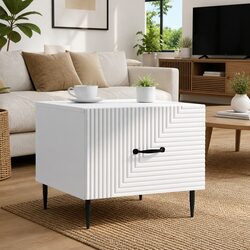 White Engineered Wood Coffee Table with Drawer