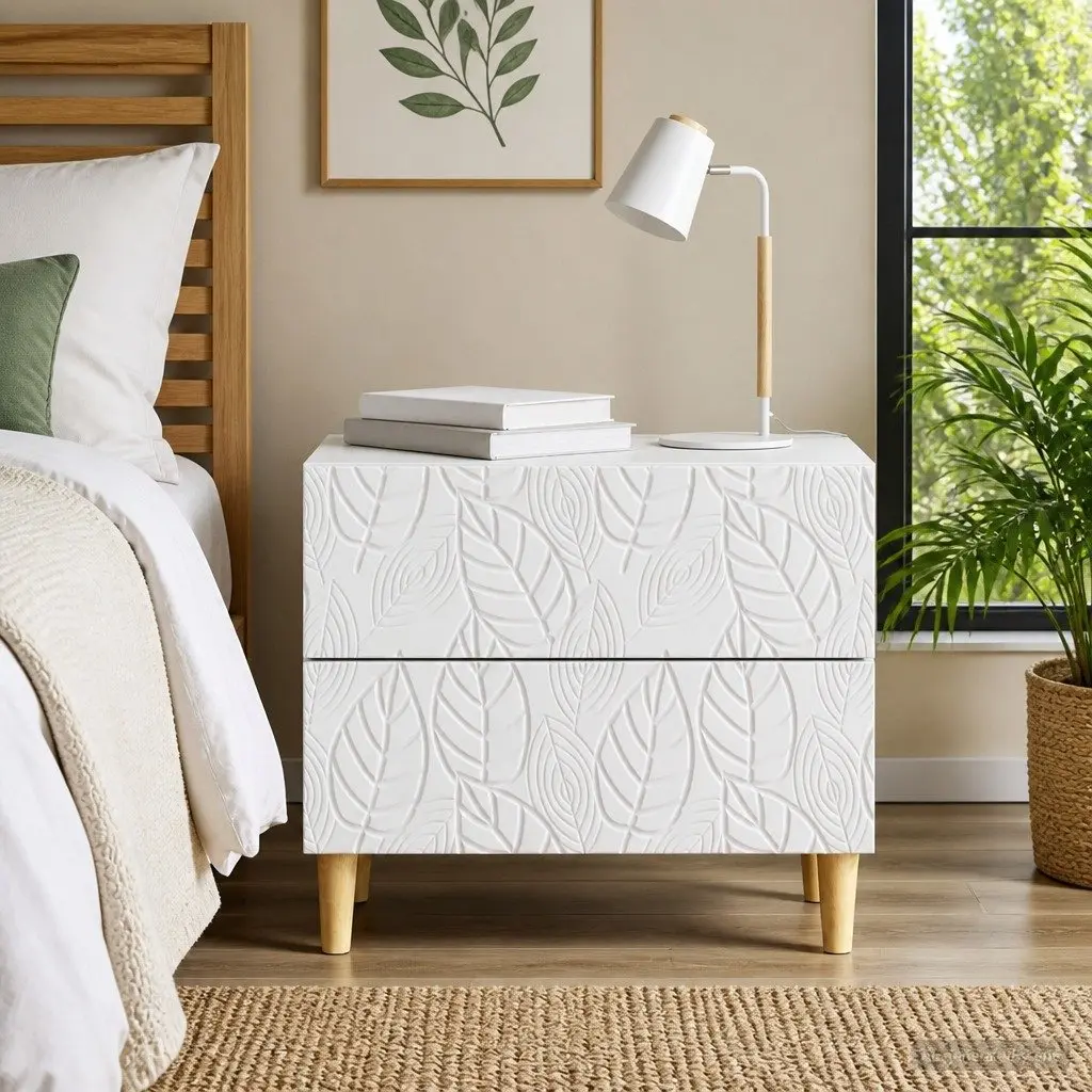 White Bedside Table with Drawers