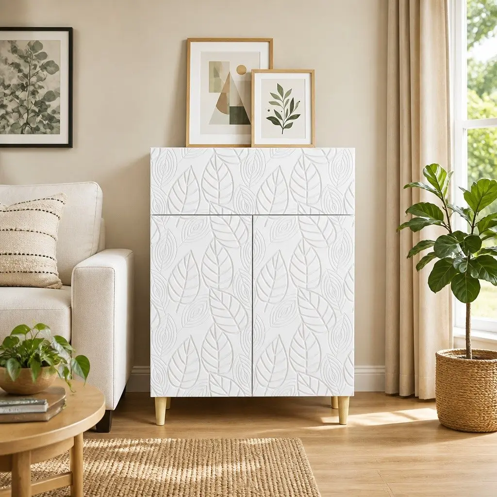 White Sideboard Storage Cabinet with Swing Doors