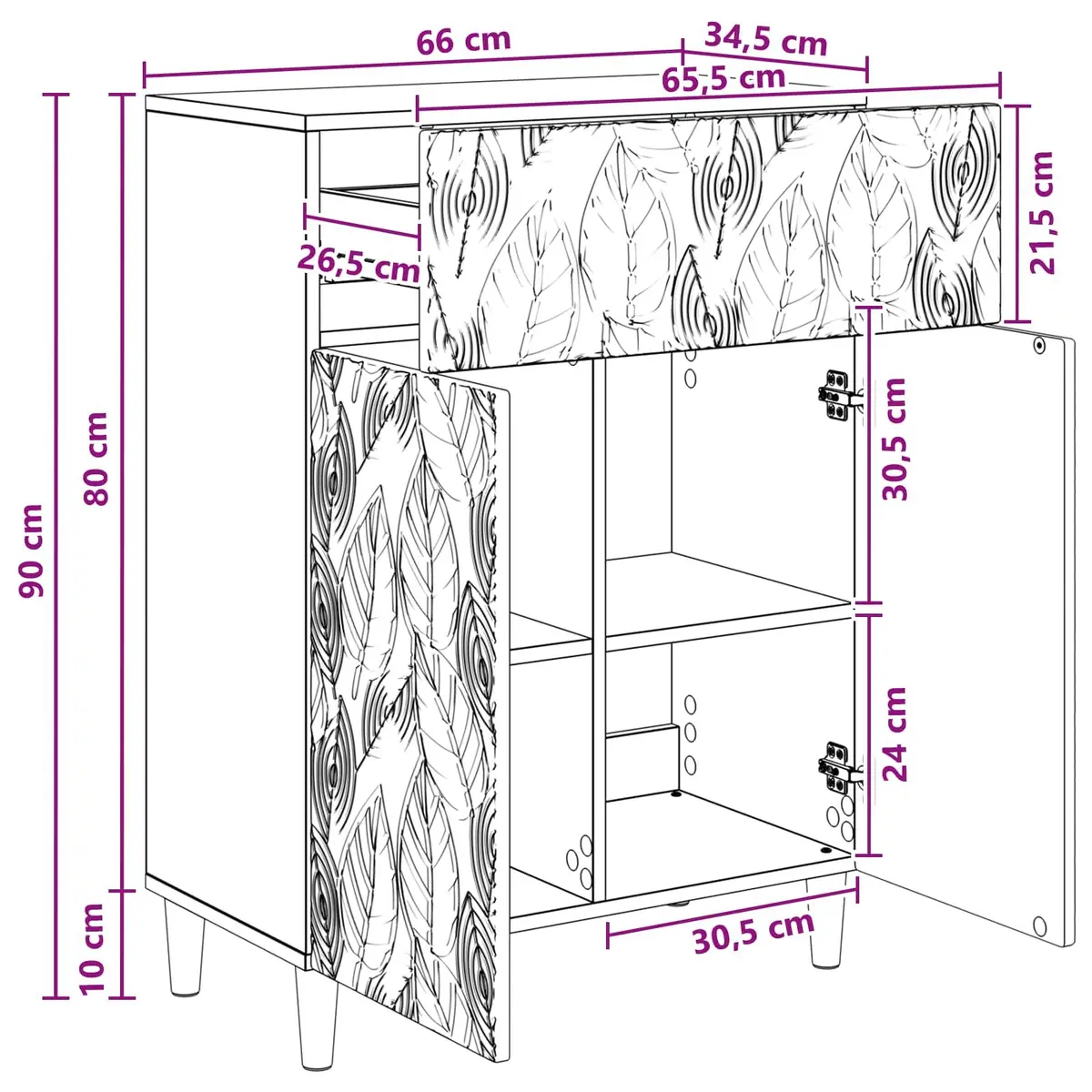 White Sideboard Storage Cabinet with Swing Doors