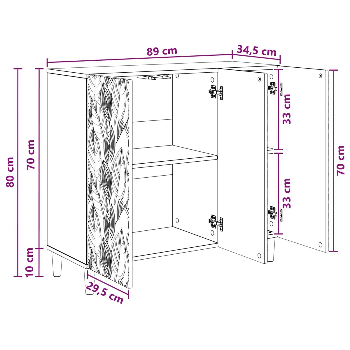 Sideboard White 89 x 34.5 x 80 cm Storage Cabinet Living Room Buffet Furniture
