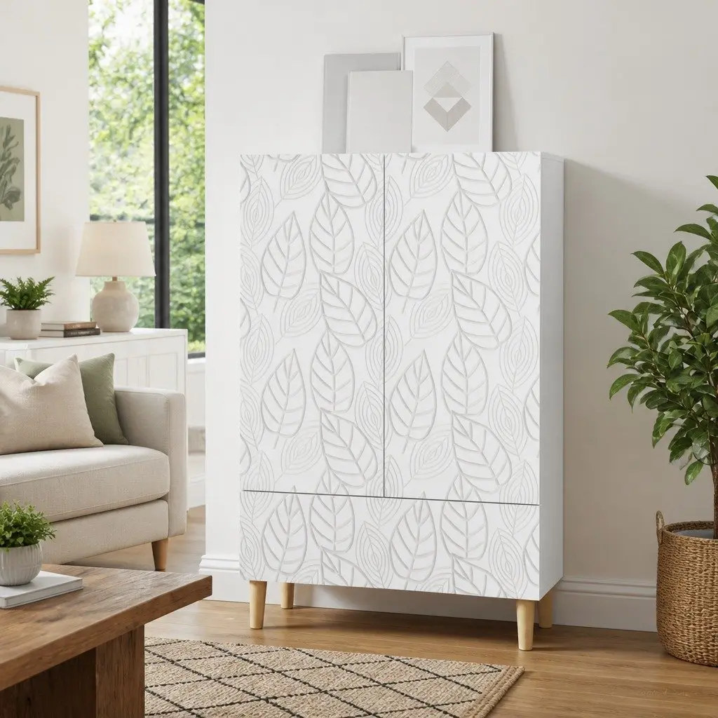 Sideboard White Rectangular 66x34.5x95cm Engineered Wood with Solid Eucalyptus Legs
